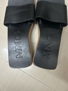 Mango Black Leather Platform Heels
