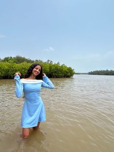 Light Blue Off-Shoulder Maxi Dress