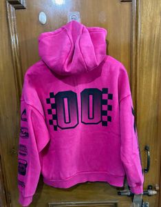 H&amp;M Racing Pink Graphic Print Zipper Hoodie