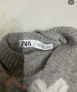 Gray Floral Mock Neck Sweater