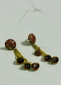 Elegant Red &amp; Gold Dangle Earrings