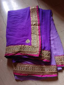 Purple Embroidered Georgette Saree