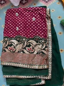Maroon & Green Dress Material