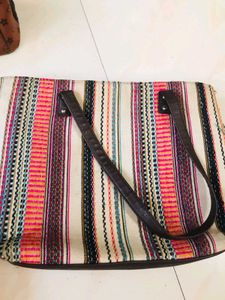 Boho Striped Tote Bag Brown handbag free