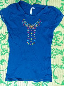 Blue 💙💙 Colour T Shirt With Small Embroidery