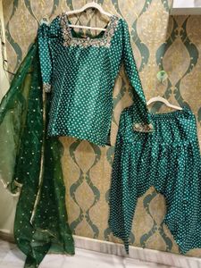 Green Polka Dot Kurta Set with Dupatta