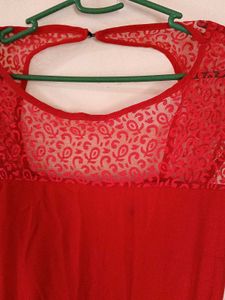 Elegant Red Lace Detail Maxi Dress