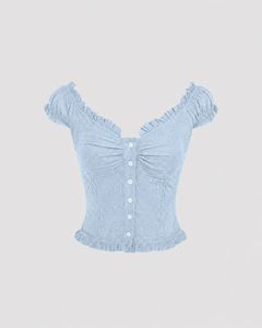 Light Blue Embroidered Puff Sleeve Top