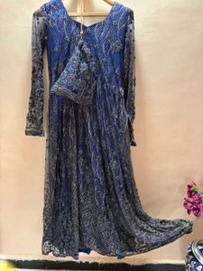 Elegant Blue crystal work Gown with Clutch