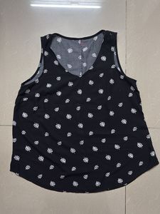 Cute Black Leaf Print Sleeveless Top