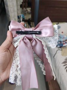 Elegant Pink &amp; White Lace Hair Bow
