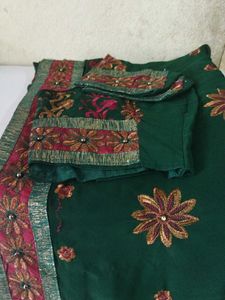 Elegant Green Embroidered Saree