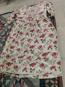 Floral Print Kurta with Embellished Neckline