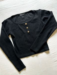 Black Button-Up Long Sleeve Top
