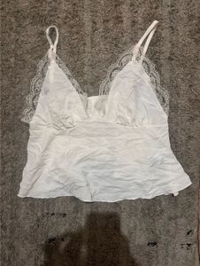 White Satin-Finish Lace-Trim Cami Top with Adjusta