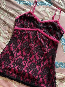 Hot Pink &amp; Black Lace Cami Top