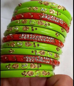 Green &amp; Red Bangles with Embellishments