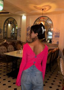 Trendy Pink Off-Shoulder Top with Button Detail