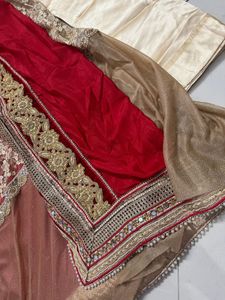 beautiful heavy saree in two colours red &amp; cream