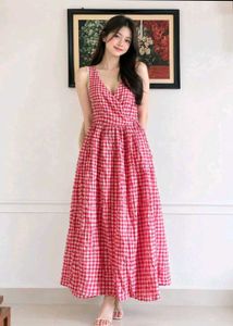 Chic Red Gingham Maxi Dress