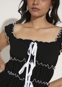 Chic Black Peplum Top with Ribbon