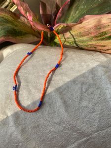 Orange And Blue Small Beads Mala