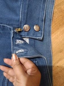 Blue Denim Jeans with Side Stripe for women