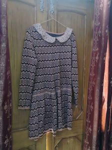 Patterned Knit Dress with Collar