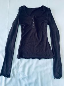 black Long Sleeve Henley Top