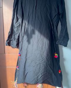 Black Kurta with Pom Embellishment set