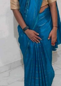 Blue Saree with Golden Stripes
