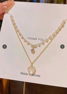 New gold plated Layered Pearl & Heart Pendant Neck