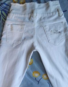 White Cropped Raw Hem Jeans
