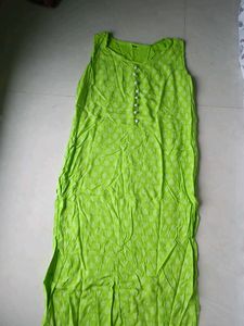 Lime Green Printed Sleeveless Kurta