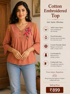 Cotton Embroidered V-Neck Top
