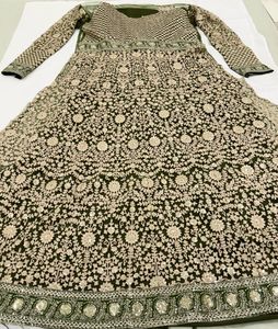 Designer Green Embroidered Anarkali Material