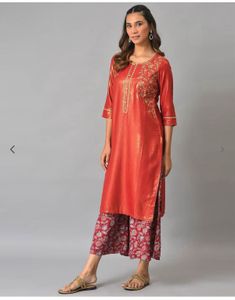 Elegant Orange Embroidered Kurta Set