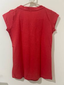 Coral Red Embroidered Tie-Front Top