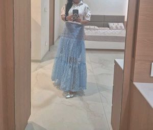 Light Blue Lace Maxi Skirt