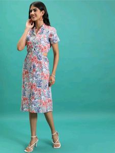 Floral Print Midi Dress with Belt
