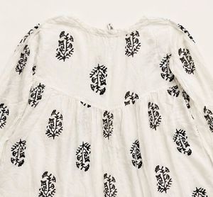 White Block Print Kurta Top