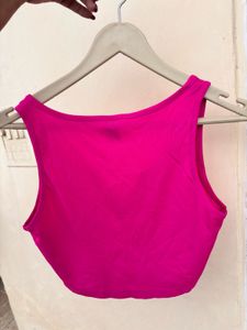 SHEIN Hot Pink Ribbed Cropped Tank Top