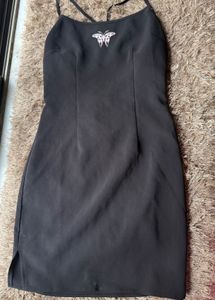 Chic Black Mini Dress with Butterfly Detail