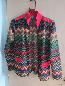 Colorful Zigzag Print Open Front Jacket