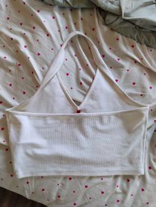 TOMMY HILFIGER White Ribbed Halter Neck Crop Top