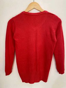 V-Neck Red Textured Sweater