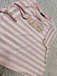 Pink &amp; White Striped Graphic Tee