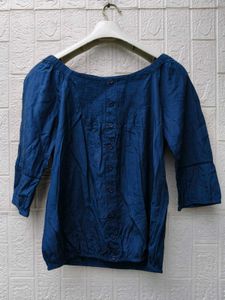 New with tag Off-Shoulder Blue Button-Up Top