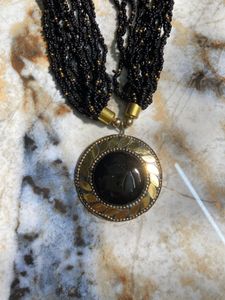 Chic Black Beaded Necklace with Pendant