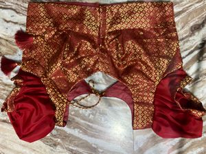 Elegant Red &amp; Gold Brocade Blouse
